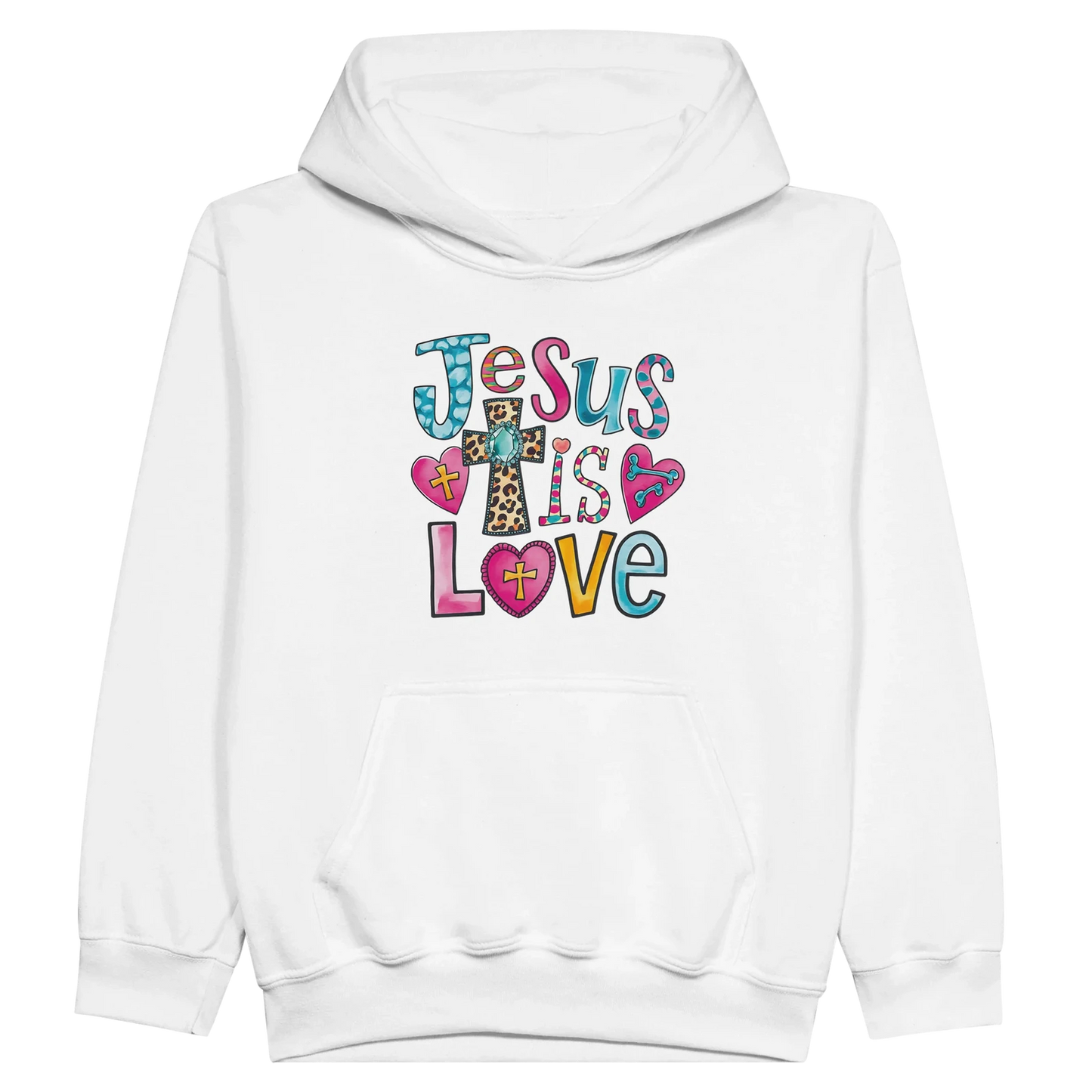 He Is Love Christian Midweight Fleece Youth Hooded Sweatshirt - ClaimedbyGodDesigns