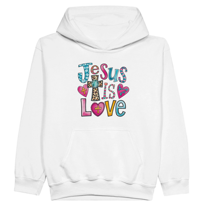 He Is Love Christian Midweight Fleece Youth Hooded Sweatshirt - ClaimedbyGodDesigns