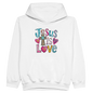 He Is Love Christian Midweight Fleece Youth Hooded Sweatshirt - ClaimedbyGodDesigns