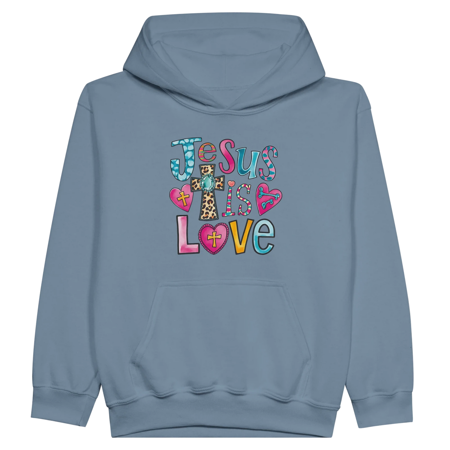 He Is Love Christian Midweight Fleece Youth Hooded Sweatshirt - ClaimedbyGodDesigns