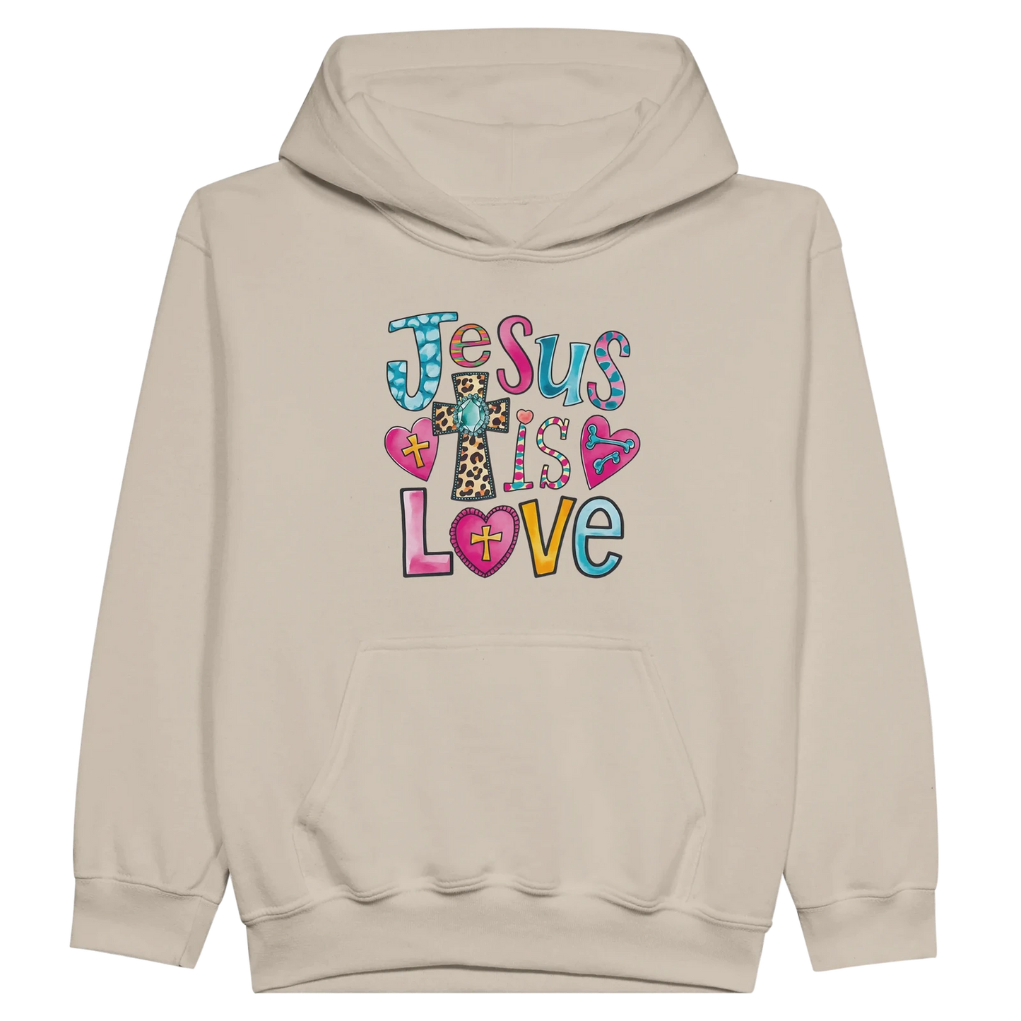He Is Love Christian Midweight Fleece Youth Hooded Sweatshirt - ClaimedbyGodDesigns
