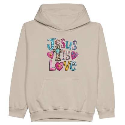 He Is Love Christian Midweight Fleece Youth Hooded Sweatshirt - ClaimedbyGodDesigns