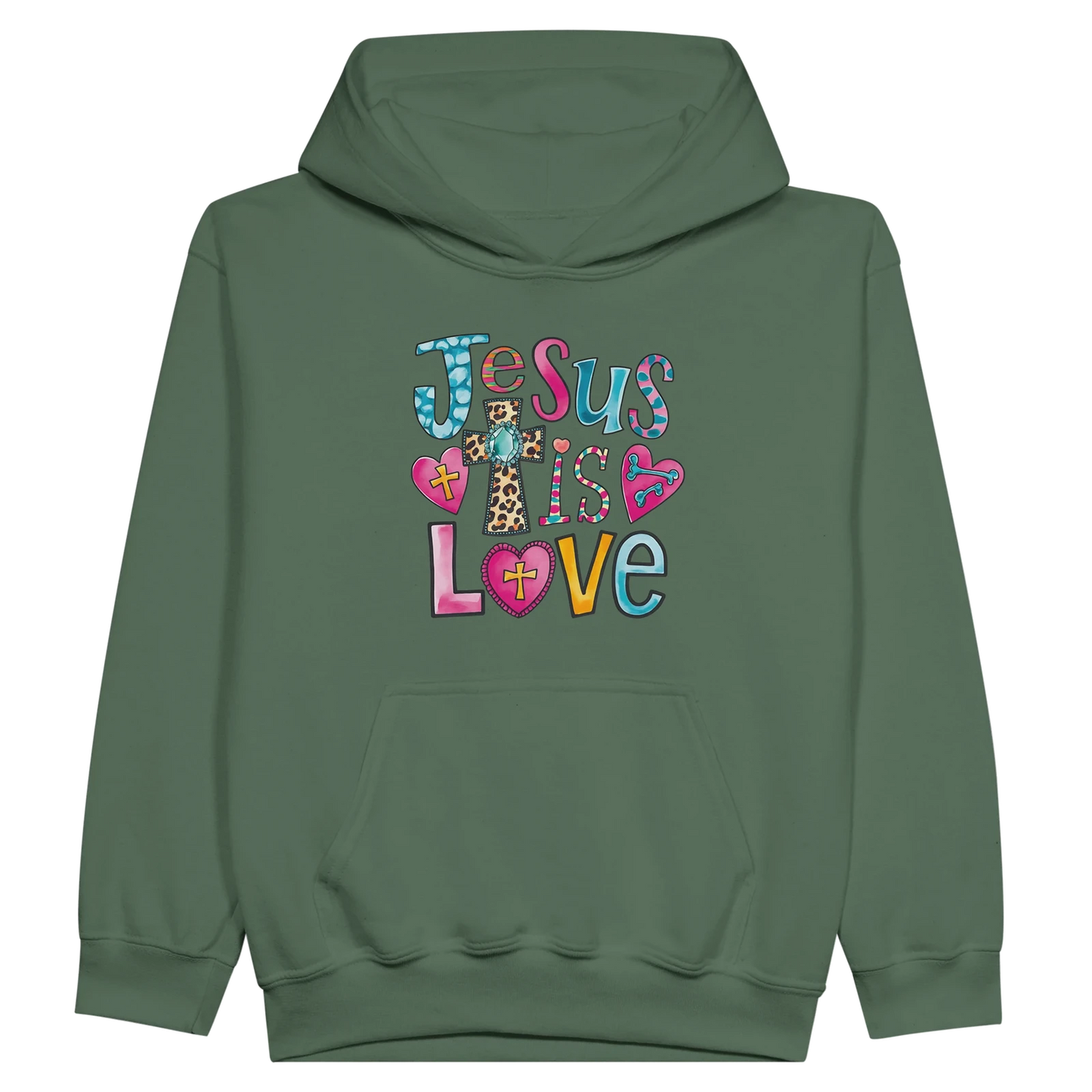 He Is Love Christian Midweight Fleece Youth Hooded Sweatshirt - ClaimedbyGodDesigns