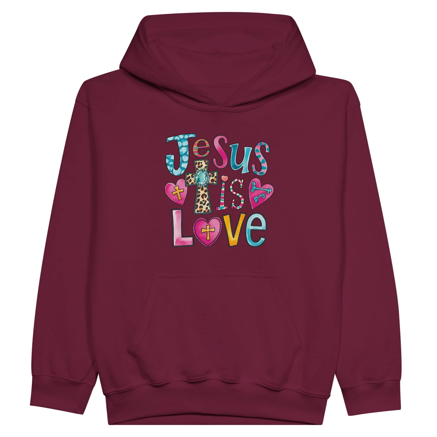 He Is Love Christian Midweight Fleece Youth Hooded Sweatshirt - ClaimedbyGodDesigns