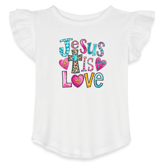 He Is Love Christian Toddler Girls Flutter T-shirt - ClaimedbyGodDesigns