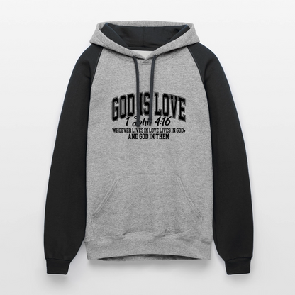 He Is Love Christian Unisex Colorblock Hooded Sweatshirt - ClaimedbyGodDesigns