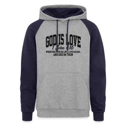 He Is Love Christian Unisex Colorblock Hooded Sweatshirt - ClaimedbyGodDesigns