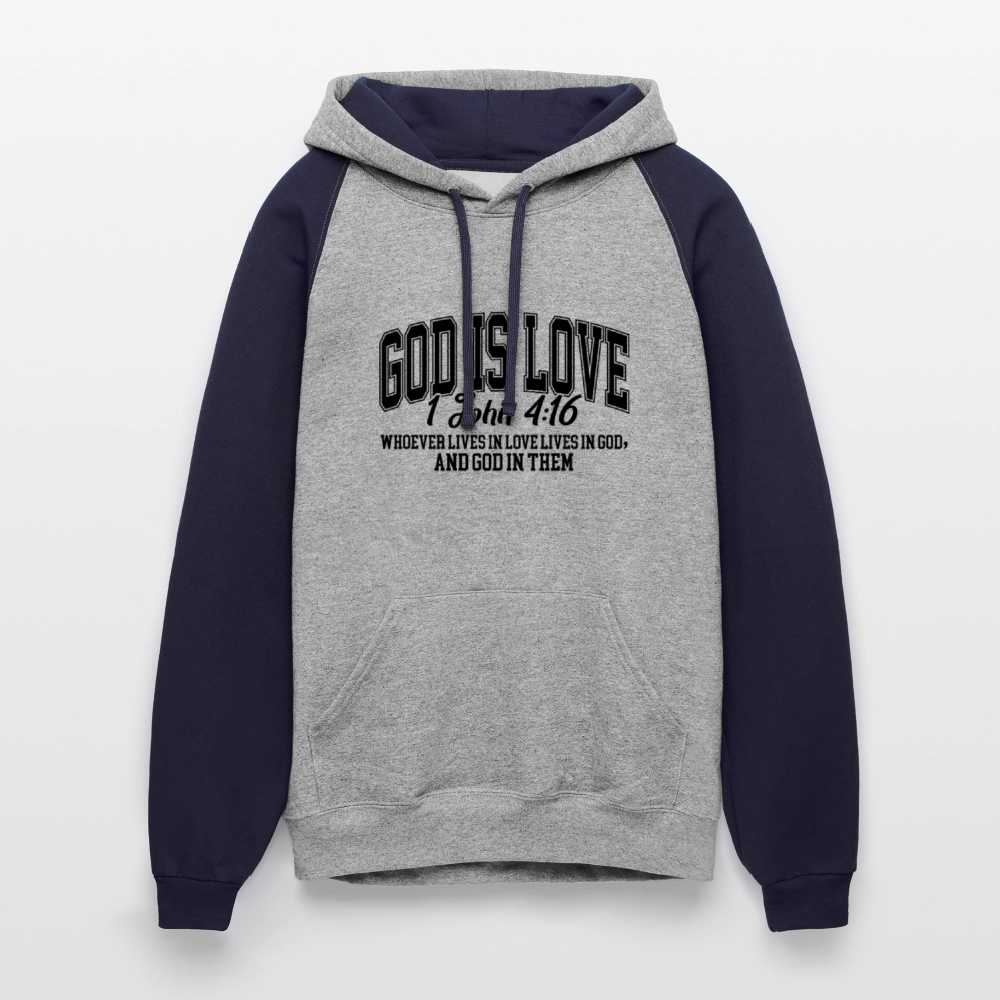 He Is Love Christian Unisex Colorblock Hooded Sweatshirt - ClaimedbyGodDesigns