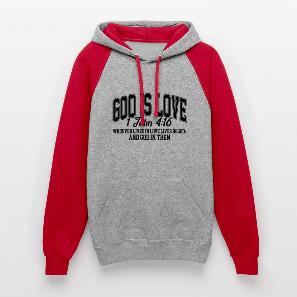 He Is Love Christian Unisex Colorblock Hooded Sweatshirt - ClaimedbyGodDesigns
