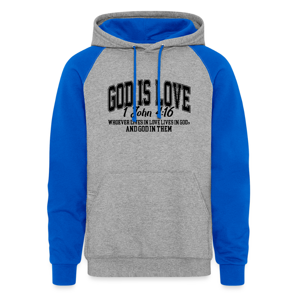 He Is Love Christian Unisex Colorblock Hooded Sweatshirt - ClaimedbyGodDesigns