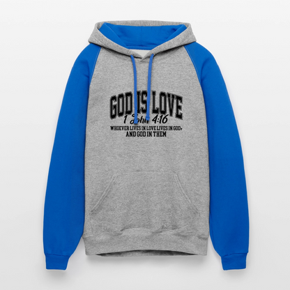 He Is Love Christian Unisex Colorblock Hooded Sweatshirt - ClaimedbyGodDesigns