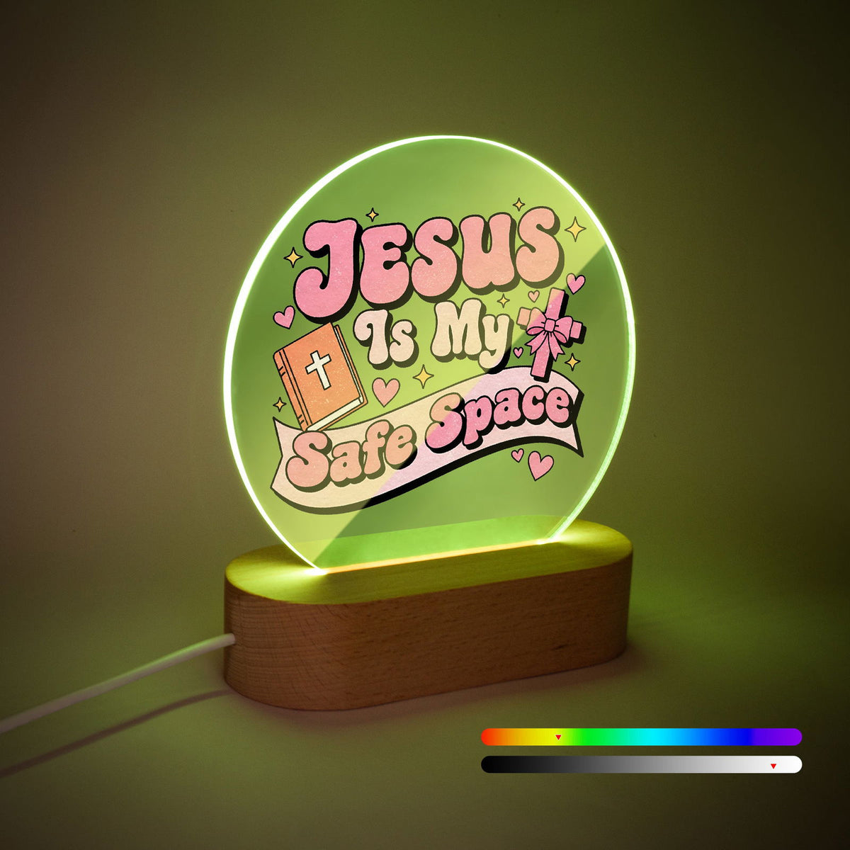 He Is My Safe Space Christian Round Acrylic Night Light- Luminous Base - ClaimedbyGodDesigns