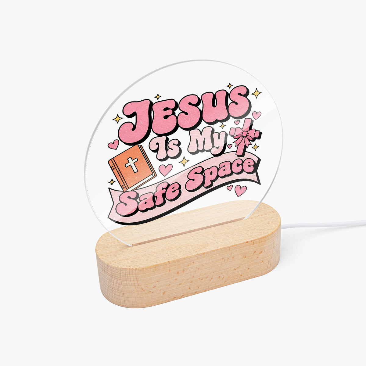 He Is My Safe Space Christian Round Acrylic Night Light- Luminous Base - ClaimedbyGodDesigns
