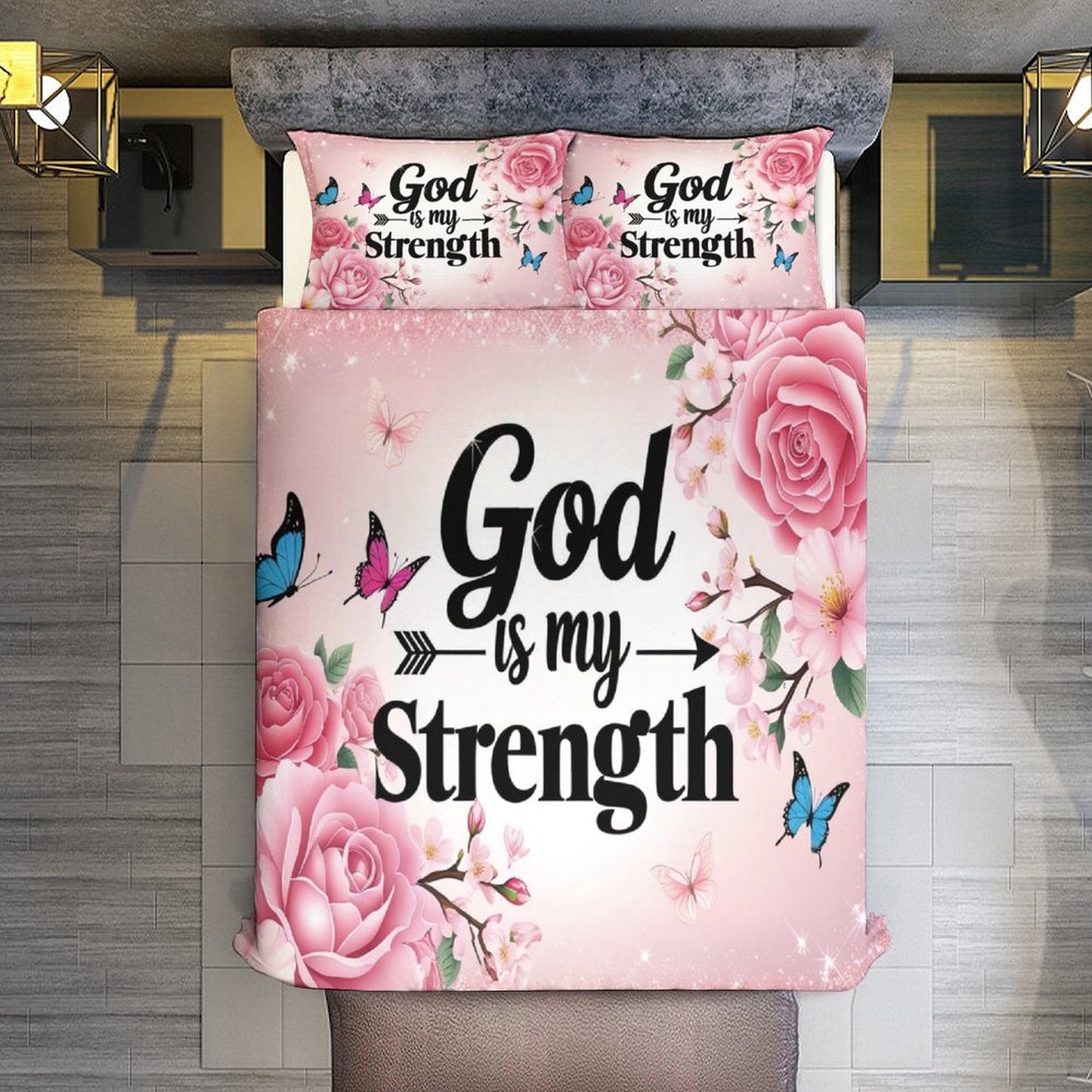 He Is My Strength 3-Piece Christian Comforter Bedding Set - ClaimedbyGodDesigns