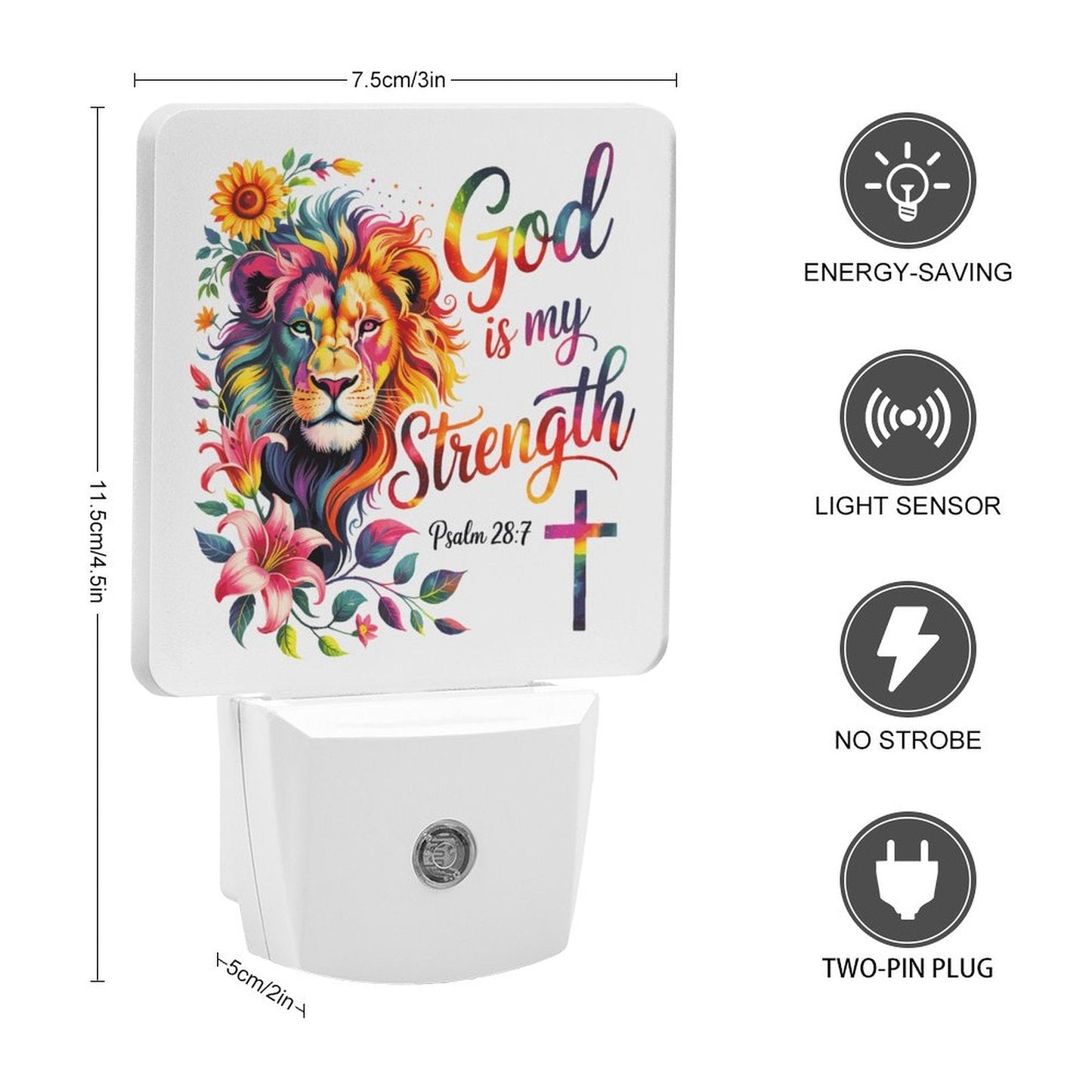 He Is My Strength Christian Night Light  For Kids - ClaimedbyGodDesigns