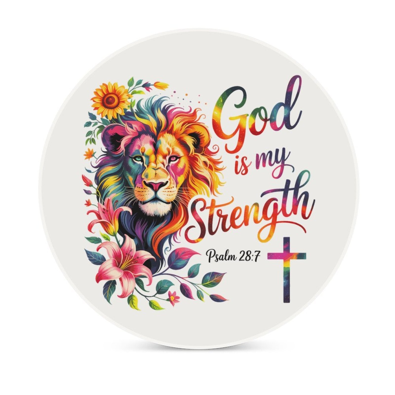 He Is My Strength Christian Round Ceramic Coaster - ClaimedbyGodDesigns