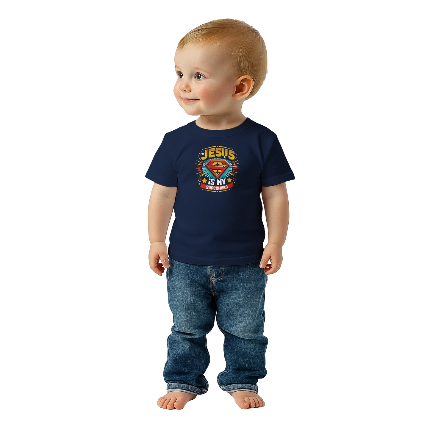 He Is My Superhero Christian Baby Crewneck T-shirt - ClaimedbyGodDesigns