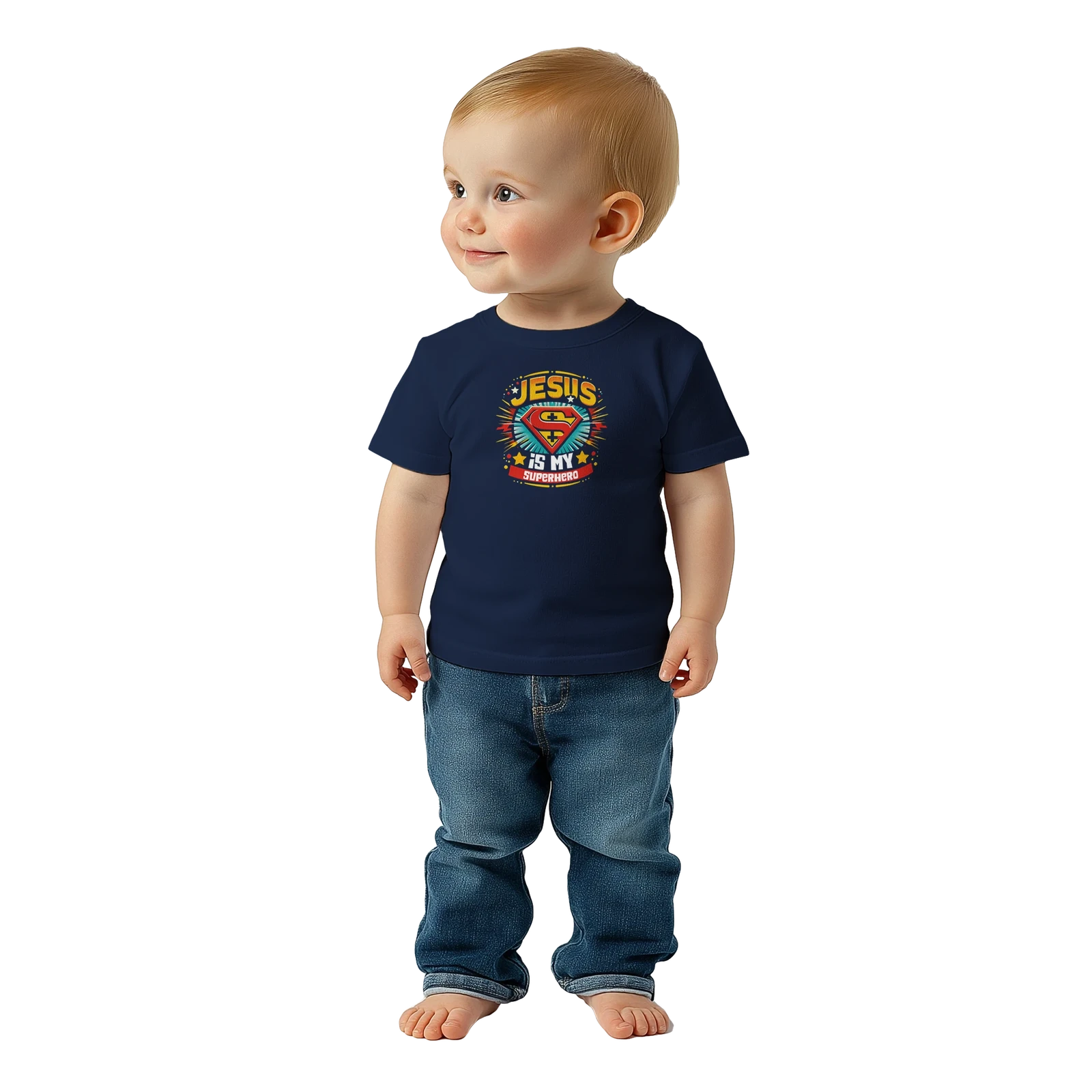 He Is My Superhero Christian Baby Crewneck T-shirt - ClaimedbyGodDesigns