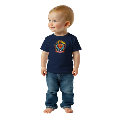 He Is My Superhero Christian Baby Crewneck T-shirt - ClaimedbyGodDesigns