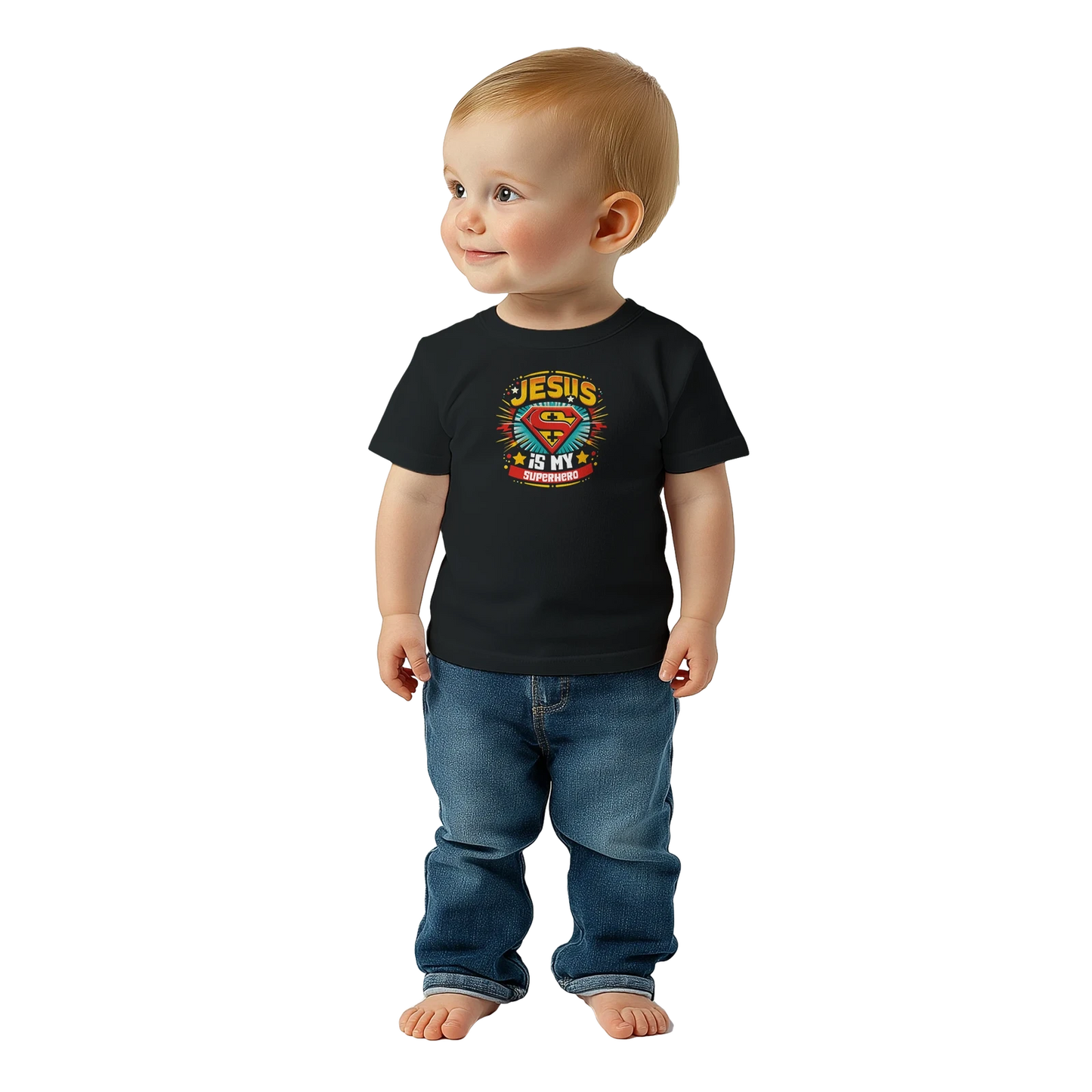 He Is My Superhero Christian Baby Crewneck T-shirt - ClaimedbyGodDesigns
