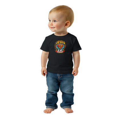 He Is My Superhero Christian Baby Crewneck T-shirt - ClaimedbyGodDesigns