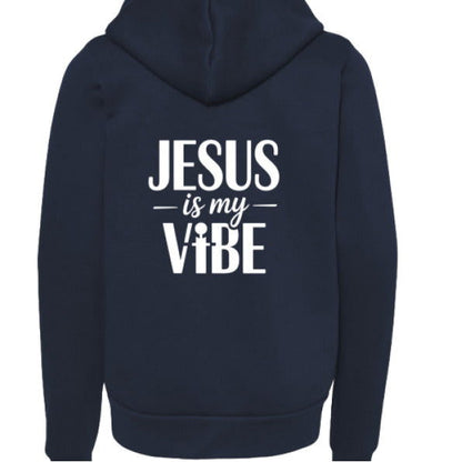 He Is My Vibe Youth Christian Sponge Fleece Full-Zip Hooded Sweatshirt - ClaimedbyGodDesigns