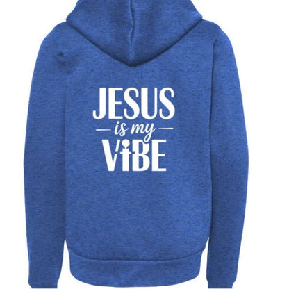 He Is My Vibe Youth Christian Sponge Fleece Full-Zip Hooded Sweatshirt - ClaimedbyGodDesigns