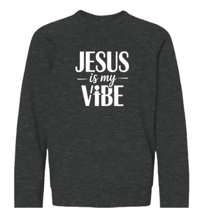 He Is My Vibe Youth Christian Sponge Fleece Pullover Sweatshirt - ClaimedbyGodDesigns