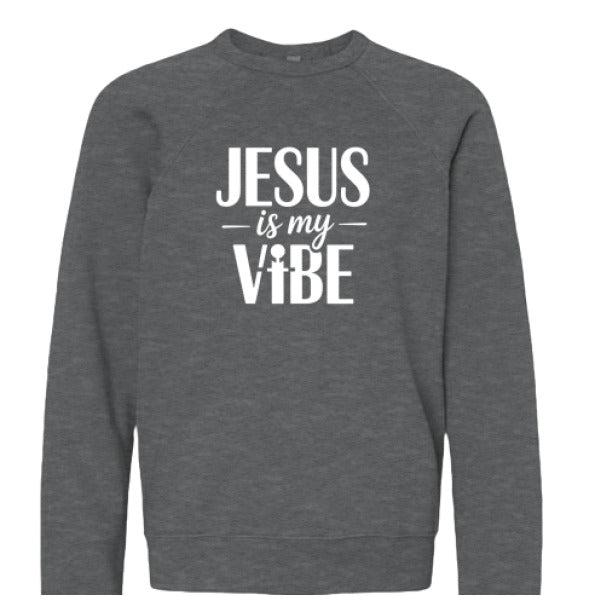 He Is My Vibe Youth Christian Sponge Fleece Pullover Sweatshirt - ClaimedbyGodDesigns