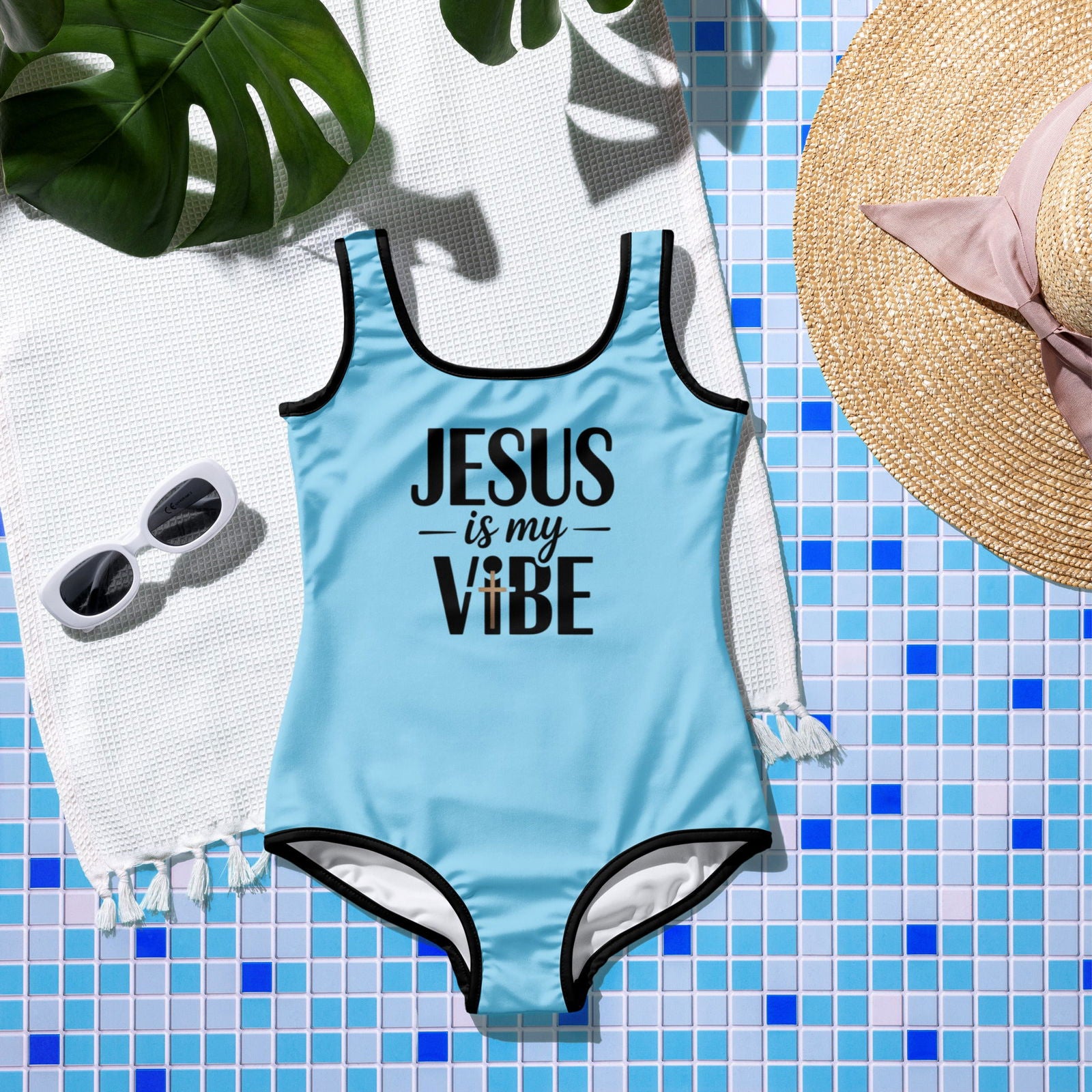 He Is My Vibe Youth Christian Swimsuit - ClaimedbyGodDesigns