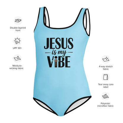 He Is My Vibe Youth Christian Swimsuit - ClaimedbyGodDesigns