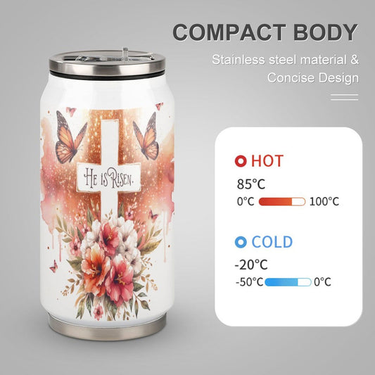 He Is Risen Christian Stainless Steel Tumbler with Straw - ClaimedbyGodDesigns