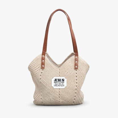 He Is The Only Way Christian Straw Shoulder Bag - ClaimedbyGodDesigns