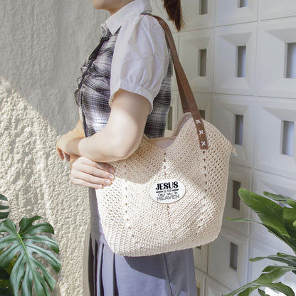 He Is The Only Way Christian Straw Shoulder Bag - ClaimedbyGodDesigns