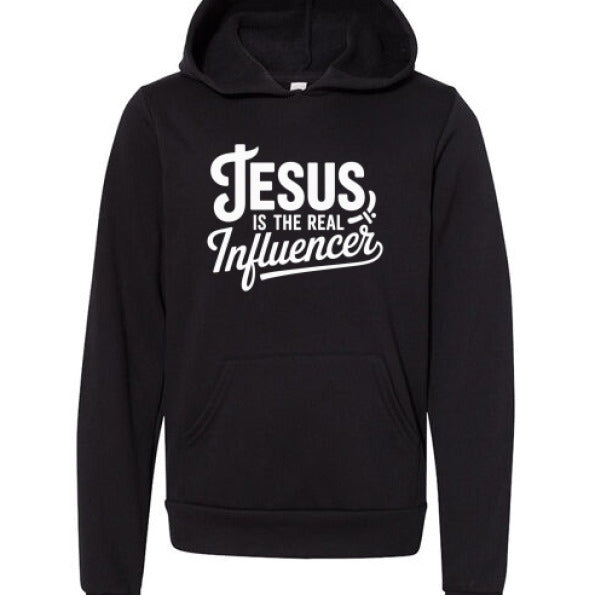 He Is The Real Influencer Youth Christian Sponge Fleece Pullover Hooded Sweatshirt - ClaimedbyGodDesigns