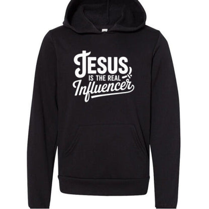 He Is The Real Influencer Youth Christian Sponge Fleece Pullover Hooded Sweatshirt - ClaimedbyGodDesigns