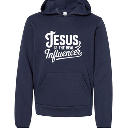 He Is The Real Influencer Youth Christian Sponge Fleece Pullover Hooded Sweatshirt - ClaimedbyGodDesigns