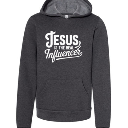He Is The Real Influencer Youth Christian Sponge Fleece Pullover Hooded Sweatshirt - ClaimedbyGodDesigns
