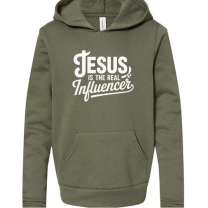 He Is The Real Influencer Youth Christian Sponge Fleece Pullover Hooded Sweatshirt - ClaimedbyGodDesigns