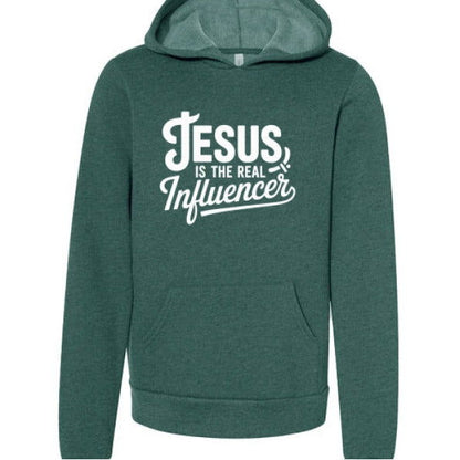 He Is The Real Influencer Youth Christian Sponge Fleece Pullover Hooded Sweatshirt - ClaimedbyGodDesigns