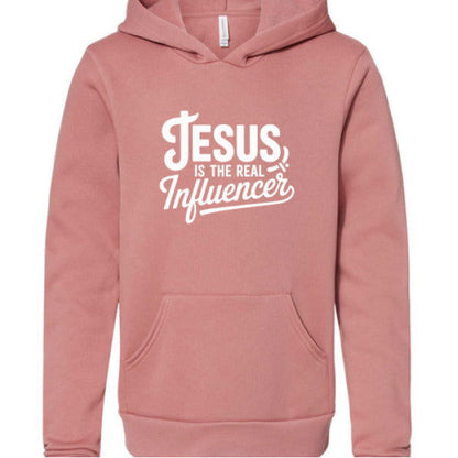 He Is The Real Influencer Youth Christian Sponge Fleece Pullover Hooded Sweatshirt - ClaimedbyGodDesigns