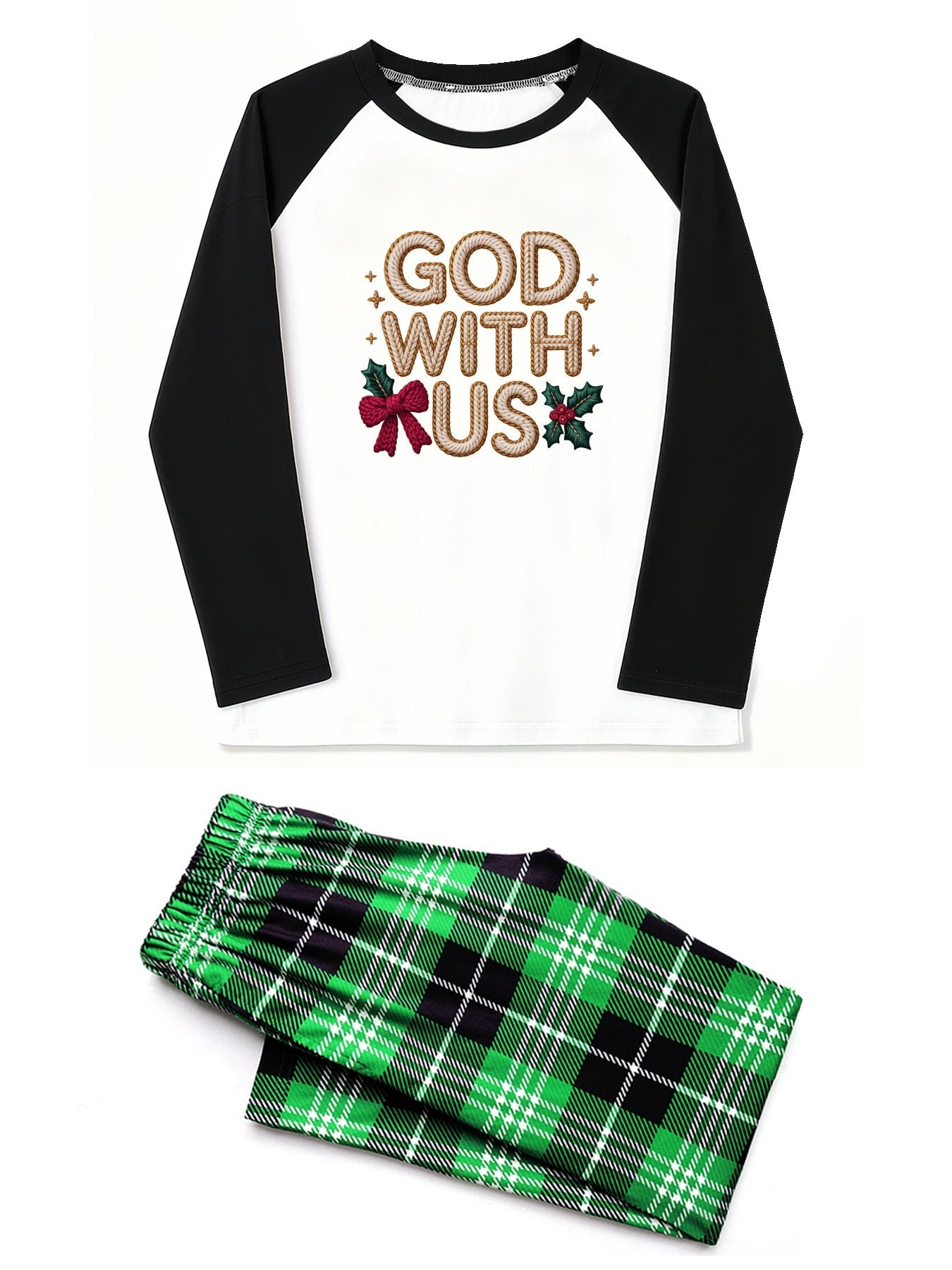 He Is With Us Unisex Adult Christian Plaid Pajamas - ClaimedbyGodDesigns