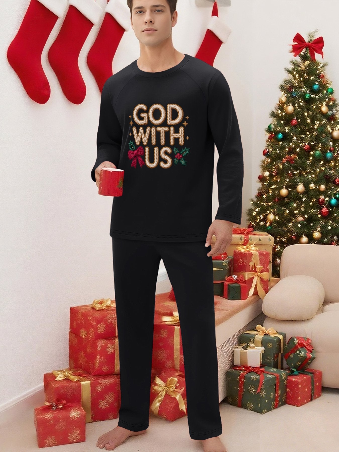 He Is With Us Unisex Adult Christian Plaid Pajamas - ClaimedbyGodDesigns