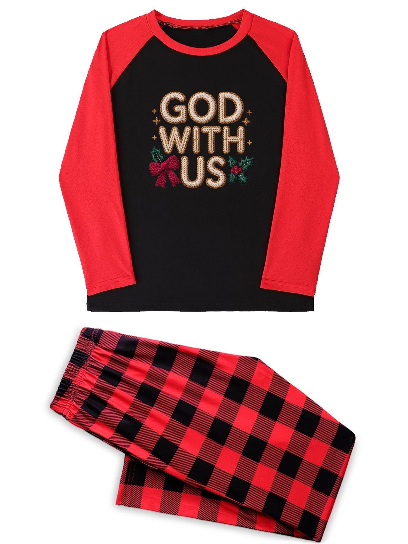 He Is With Us Unisex Adult Christian Plaid Pajamas - ClaimedbyGodDesigns