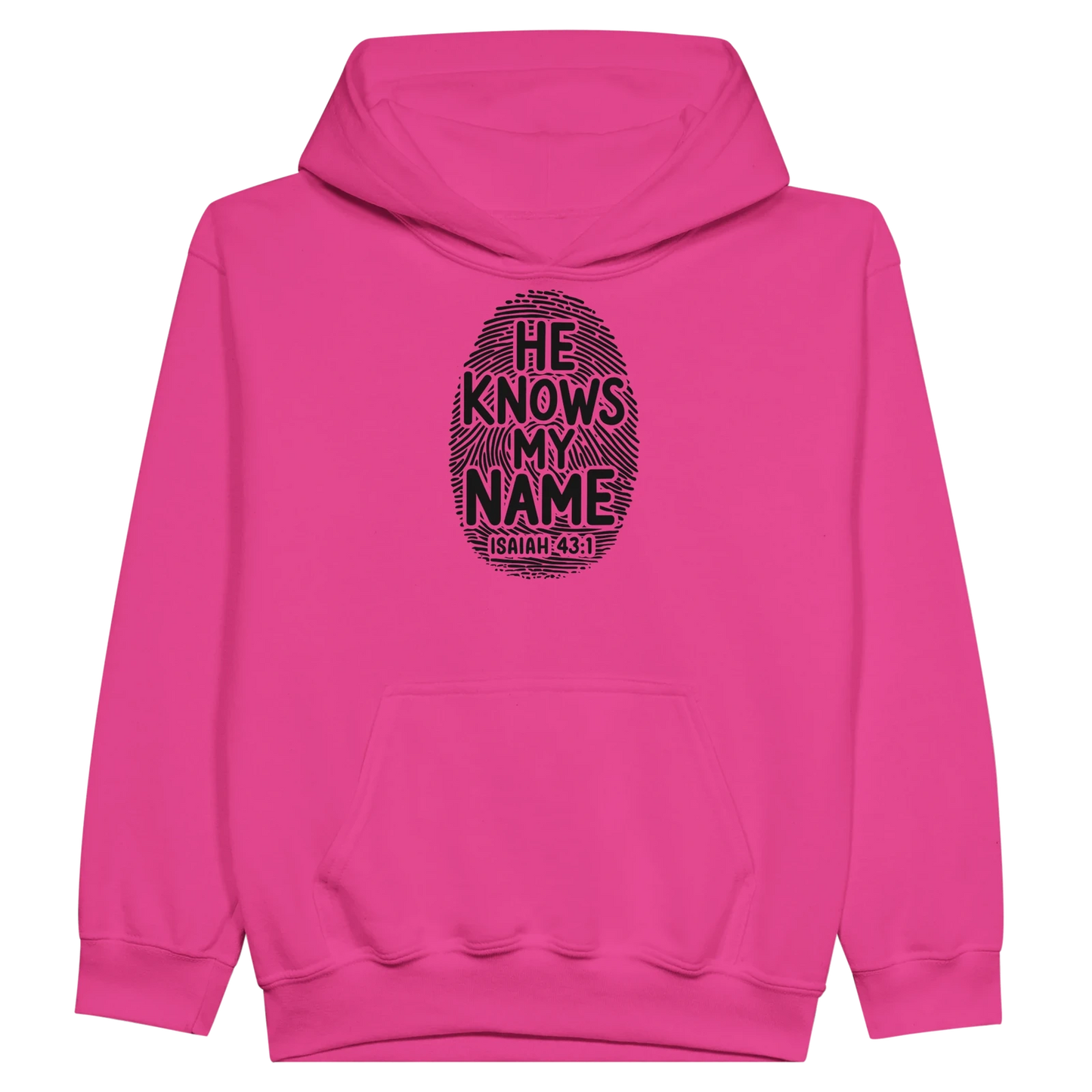 He Knows My Name Christian Midweight Fleece Youth Hooded Sweatshirt - ClaimedbyGodDesigns