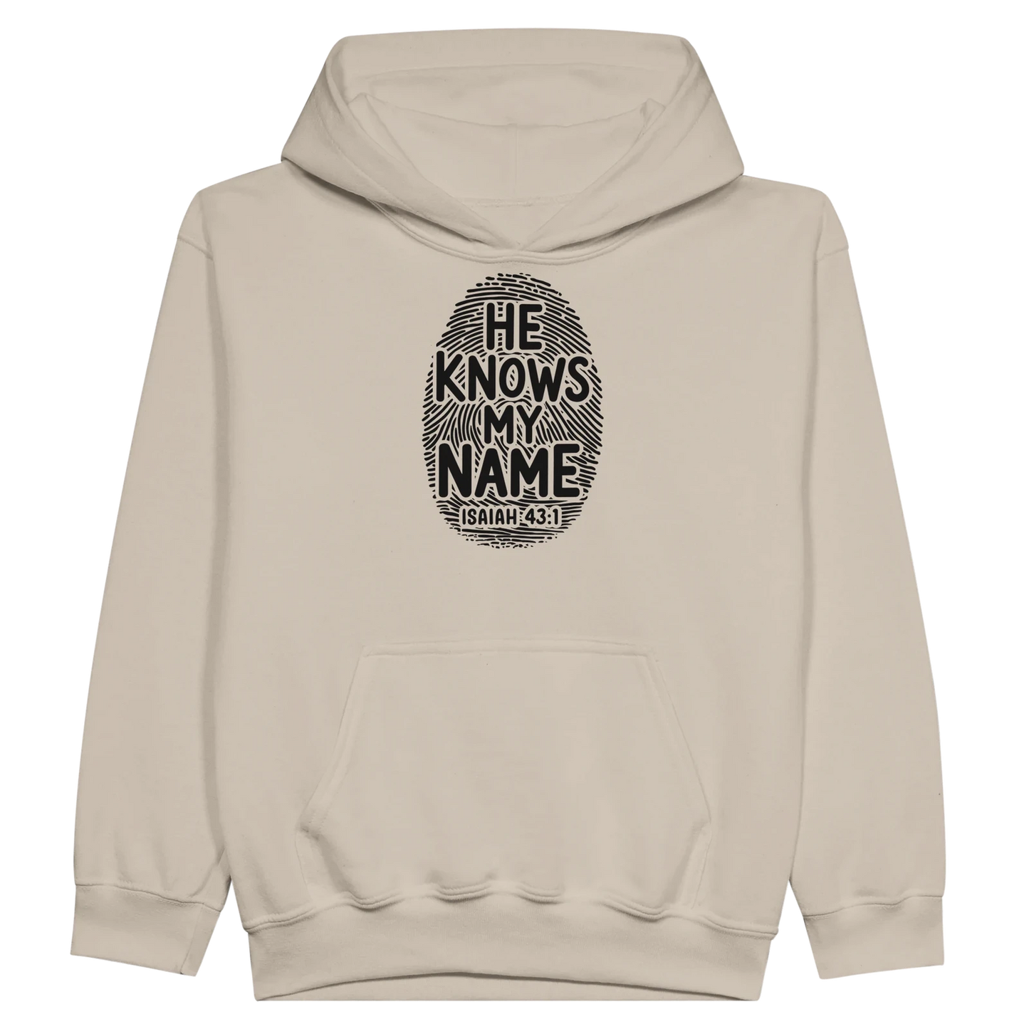 He Knows My Name Christian Midweight Fleece Youth Hooded Sweatshirt - ClaimedbyGodDesigns