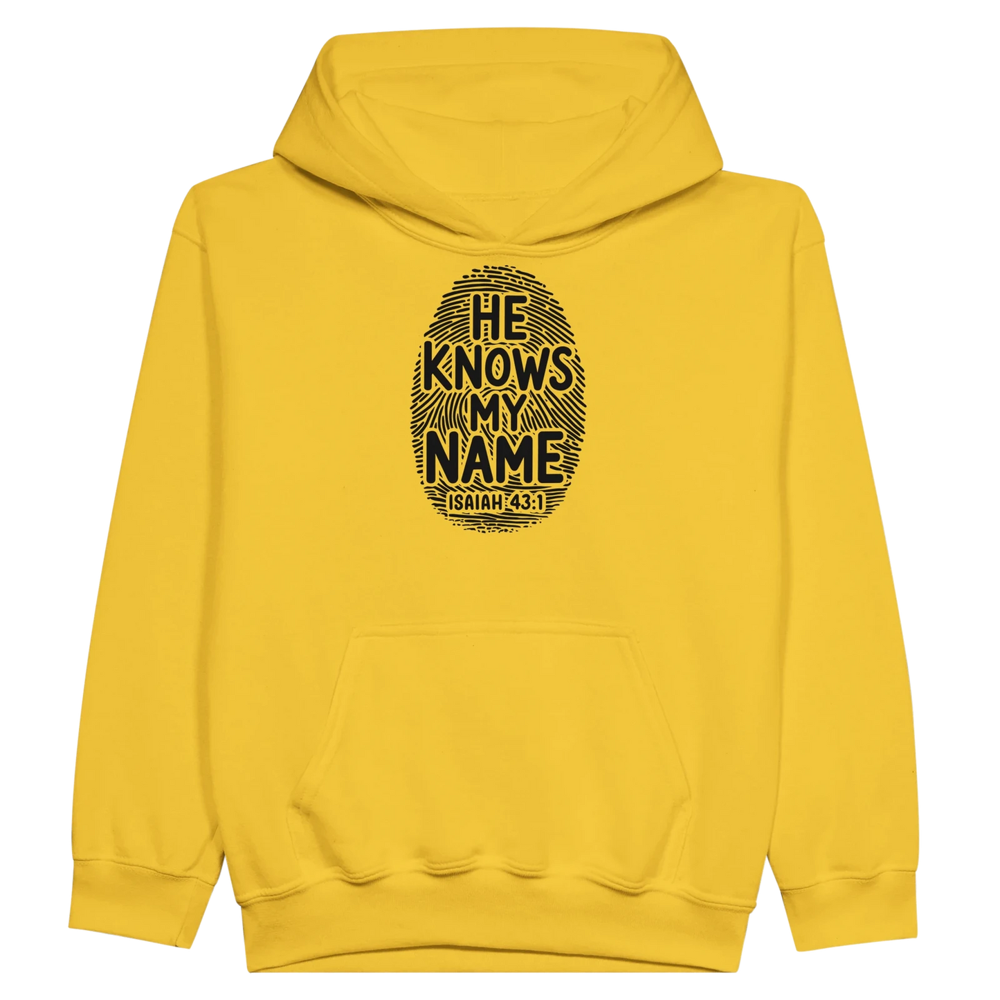 He Knows My Name Christian Midweight Fleece Youth Hooded Sweatshirt - ClaimedbyGodDesigns