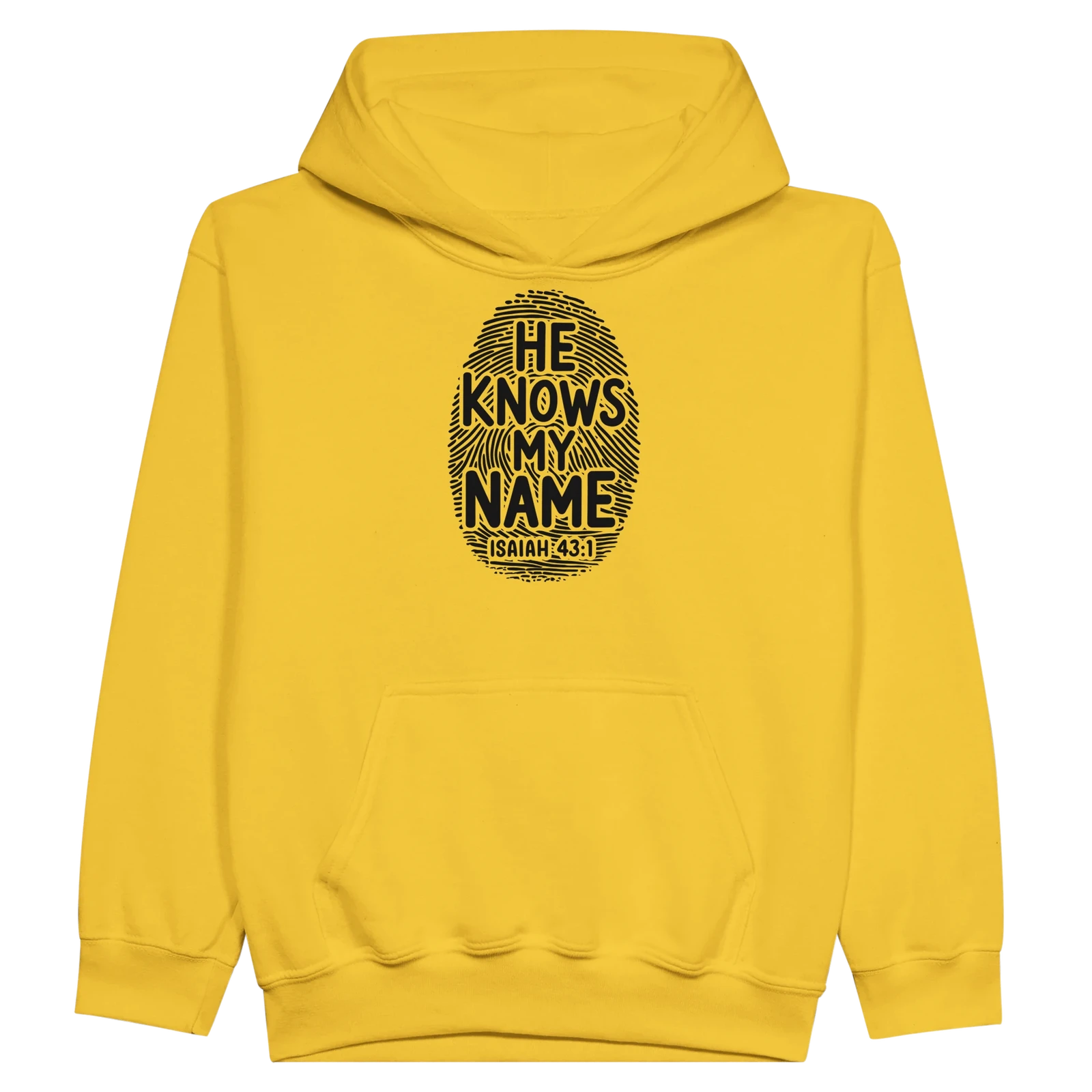 He Knows My Name Christian Midweight Fleece Youth Hooded Sweatshirt - ClaimedbyGodDesigns