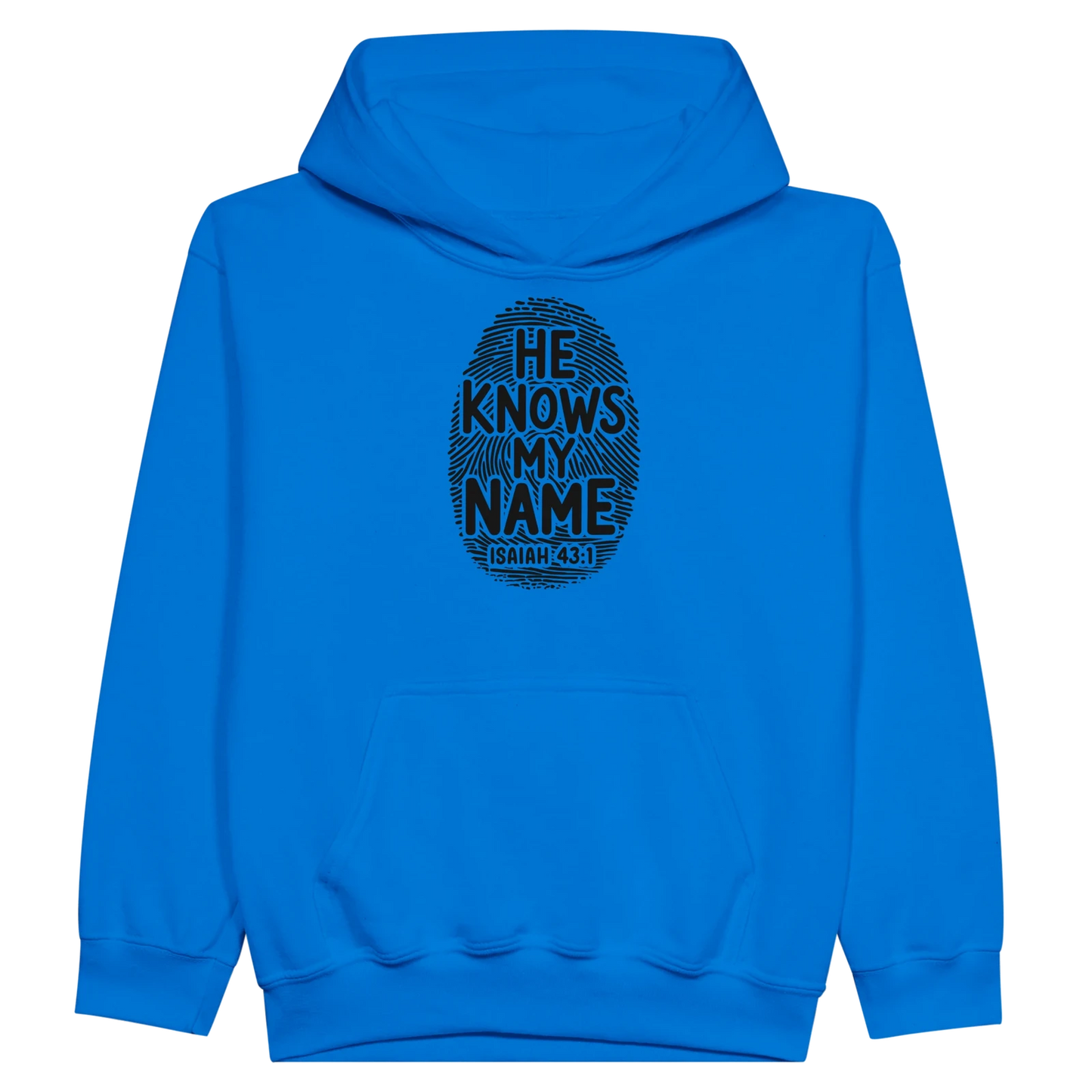 He Knows My Name Christian Midweight Fleece Youth Hooded Sweatshirt - ClaimedbyGodDesigns