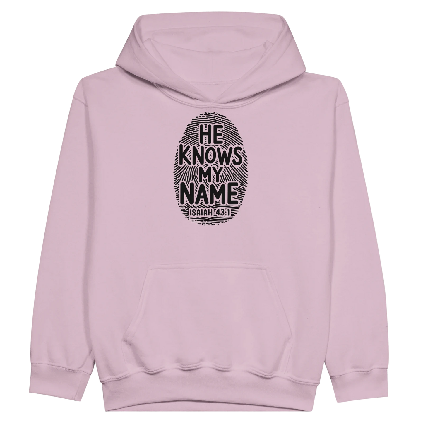 He Knows My Name Christian Midweight Fleece Youth Hooded Sweatshirt - ClaimedbyGodDesigns